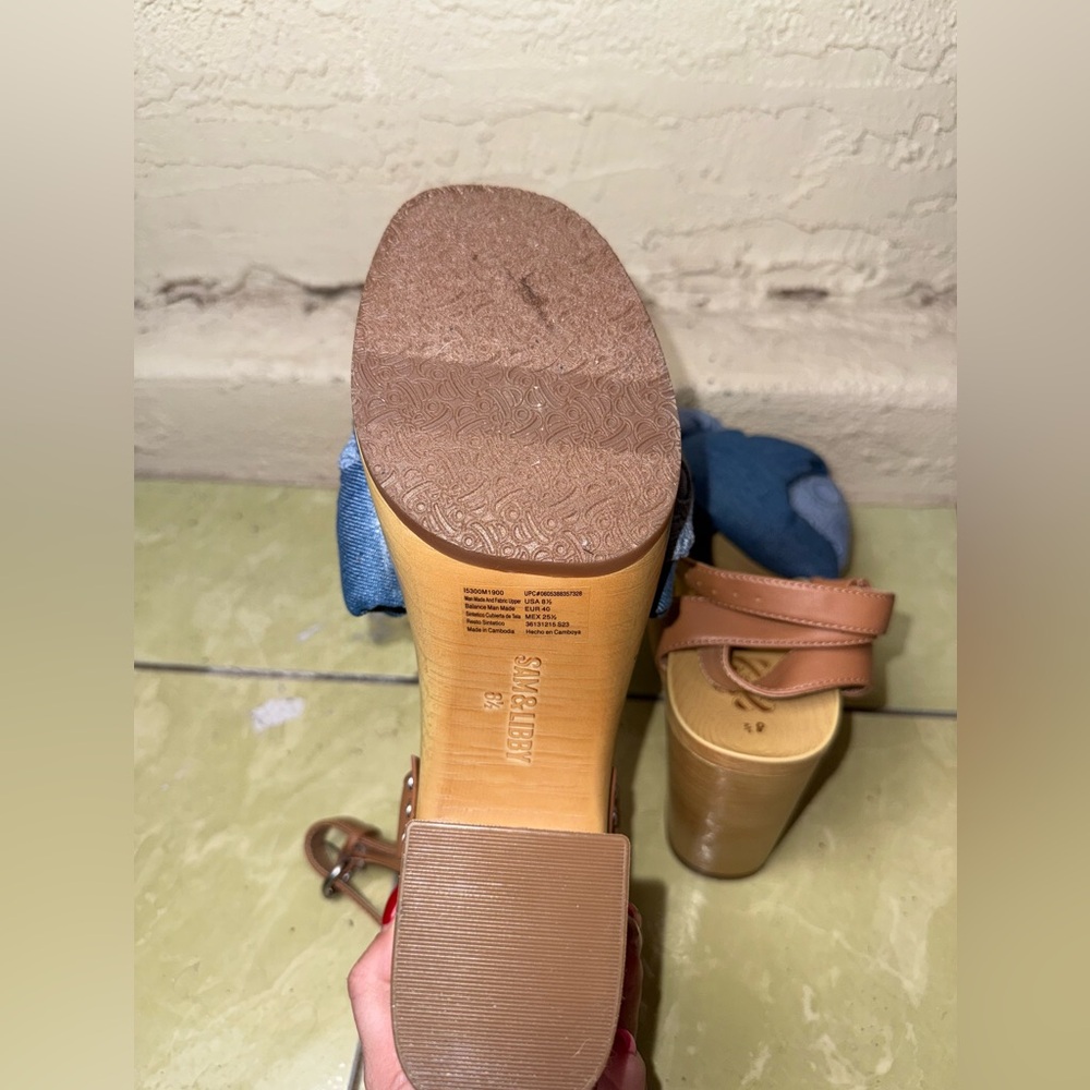 Sam & Libby Denim Knot Platform Clog Sandals Wood Heel Boho Size 8.5 Retro - Picture 12 of 12